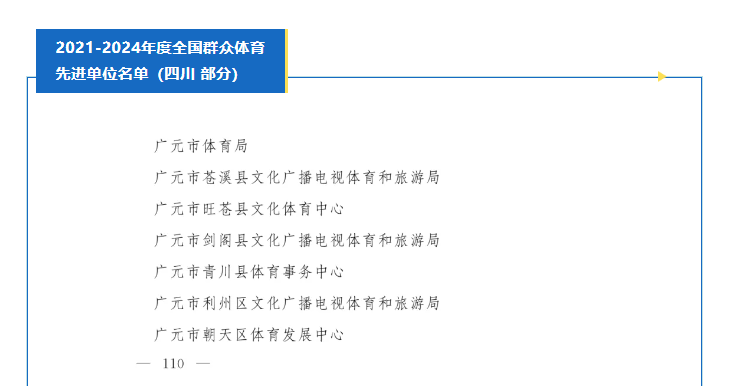 喜报！<font color='red'>剑阁县</font>文广体旅局获评2021-2024年全国群众体育先进单位